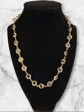 Vintage Clear Glass Stones Gold Toned Necklace